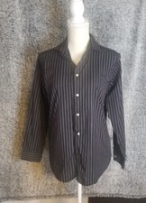 Chaps Boys Button Down Dress Shirt Black Red Striped Long Sleeve Large 14/16