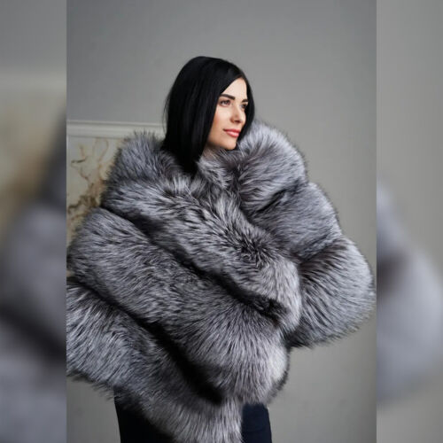 2024 Women Winter Wedding Shawl Stole Cape Real Fox Fur Gray Wrap Shrug Scarves