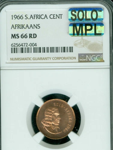 1966 SOUTH AFRICA AFRIKAANS CENT  NGC MS66 RD MAC MPL SOLO FINEST & SPOTLESS *