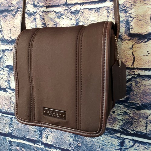 Vintage Coach Made In Italy Brown Neoprene Leather Crossbody Mini Messenger Bag - Picture 2 of 12