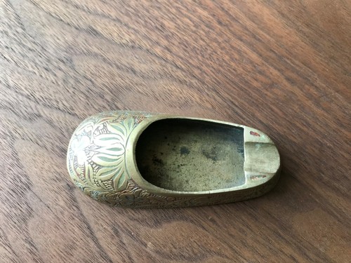 Vintage Mini Slipper Personal Engraved Indian Brass Ashtray India - Picture 6 of 10
