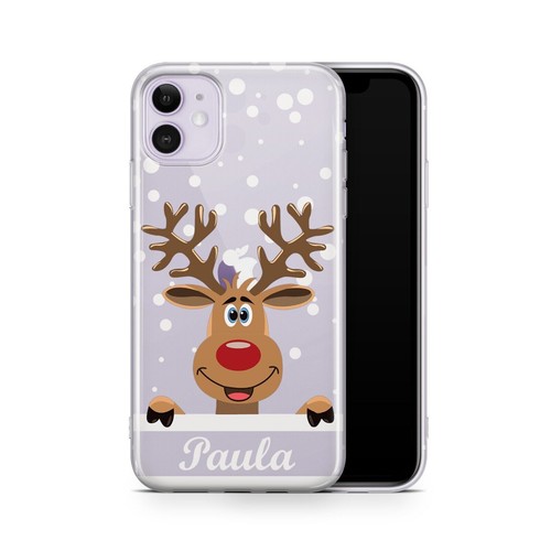 Personalized Name Christmas Reindeer Transparent Phone Case Cover Apple iPhone - Picture 3 of 8