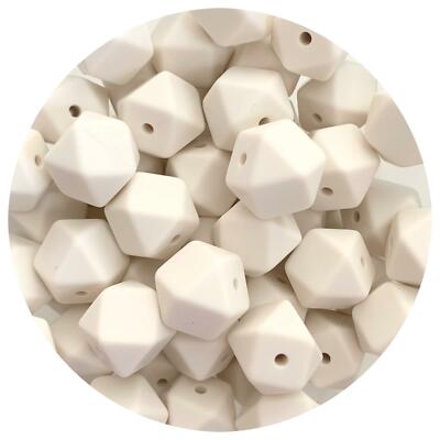 5 silicone beads LINEN mini hexagon 14mm DIY beaded craft supplies cream ivory