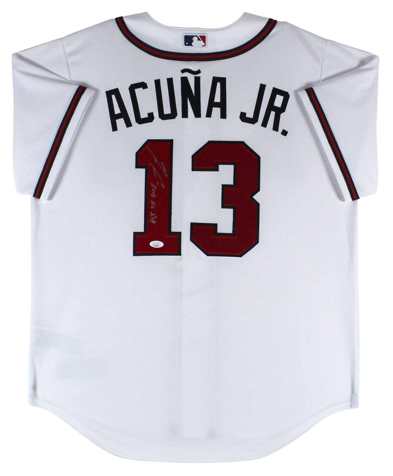 Ronald Acuna Jr. Autographed Signed Braves . "2018 Nl Roy" White Nike Jersey JSA 