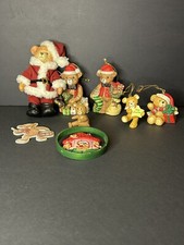 Vintage Lot Of 7 Adorable Teddy Bear Christmas Tree Ornaments