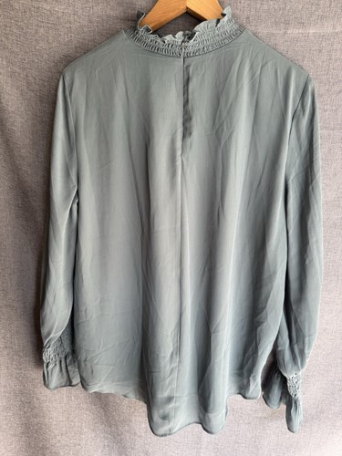 Ann Taylor Womens Large Green Blouse Long Sleeve Ruffle Mock Neck Shirt - Picture 5 of 7