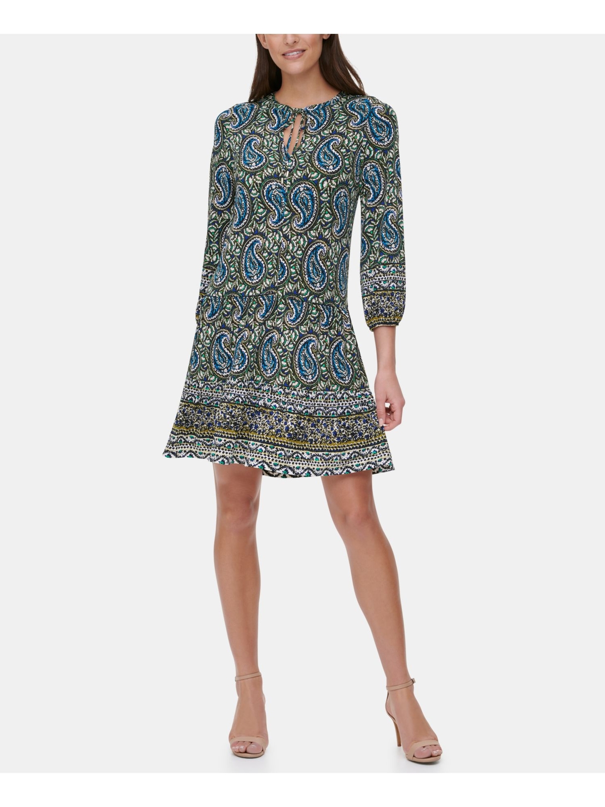 TOMMY HILFIGER Женское зеленое платье длиной выше колена с рукавами 3/4 10