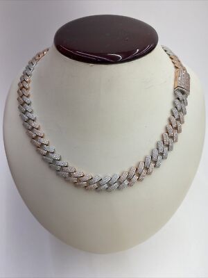 Monaco chain two-tone rose and white 925 sterling silver Full micro Pave Cubic