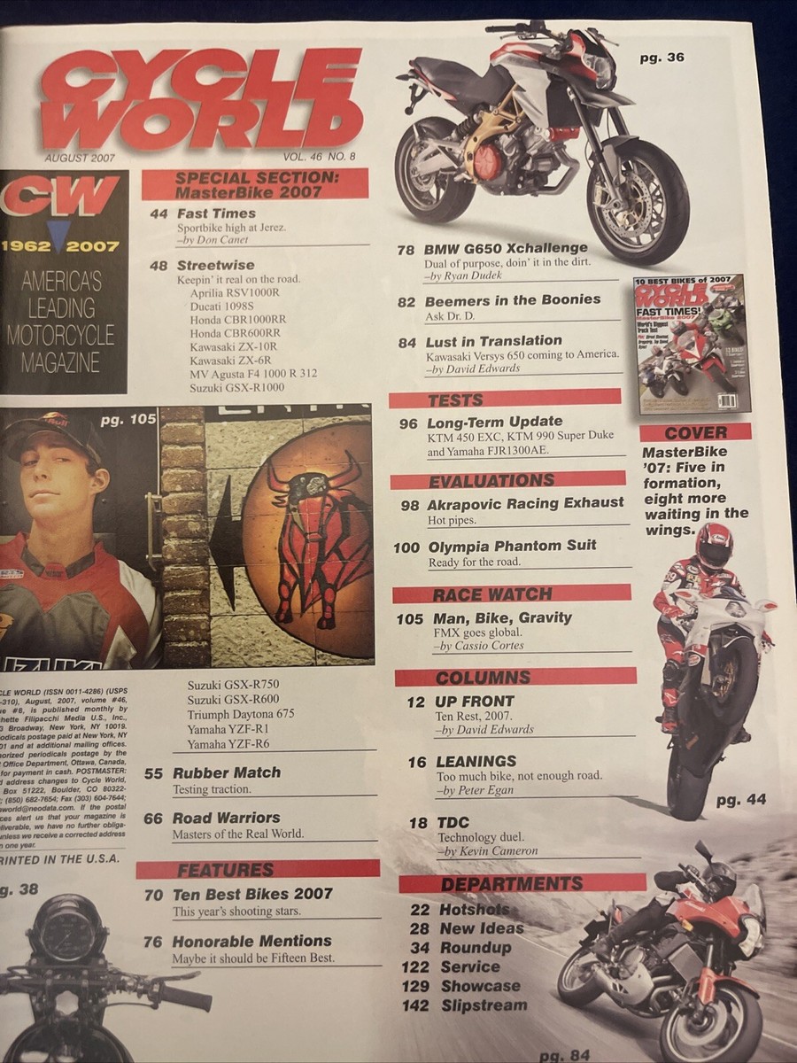 CYCLE WORLD motorcycle magazine August 2007 | eBay