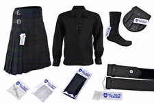 Men's Scottish 9 Piece 8 Yards Kilt Outfit with Sporran, Black Watch Tartan Kilt
