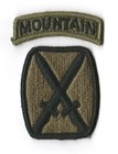 10th MOUNTAIN DIVISION "Patch & Tab" Subdued (Manufacture 1970-1980)