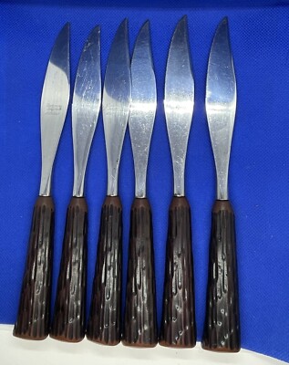 Set Of 6 VTG Fleetwood Designer Stainless Steel Steak Knives Faux Horn Handle