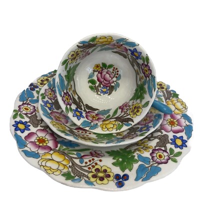 Royal Albert Jacobean 3 Pcs Fine Bone China England Floral Tea Cup Trio