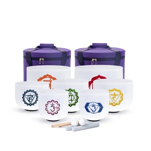 7-12/6-12 Inch Crystal Singing Bowls Chakra Set of 7pcs with 2 Pcs Carrying Case - Picture 13 of 27