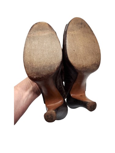 Vintage Shoes 1940s Brown Leather Croc Snake Platform Open Toe Slingback Heels - Picture 5 of 11