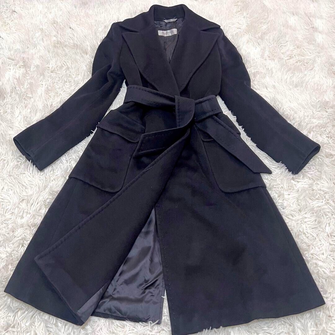 Max Mara Belted Long Coat Wool Size40/US6 Black USED 202501M Max Mara Belted Long Coat Wool Size40/US6 Black USED 202501M