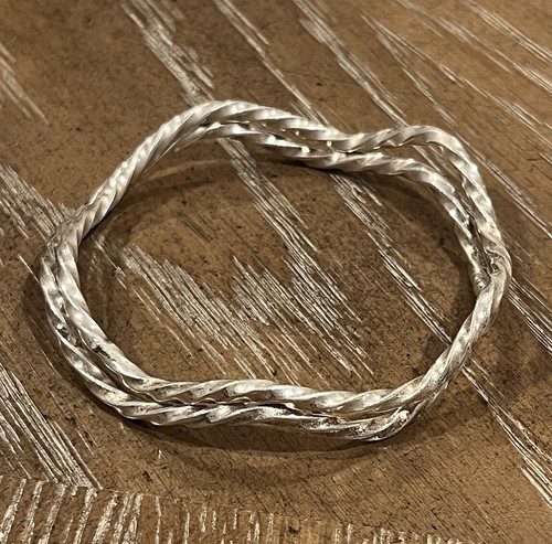 Set Of 2 Sterling Silver Mexico Bangle Bracelet Twisted Wavy Design 28g No Mark - Picture 5 of 14