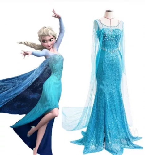 NEU Eiskönigin Elsa Damen Erwachsene Karneval Hochzeit Cosplay Kostüm Kleider DE - Bild 1 von 15