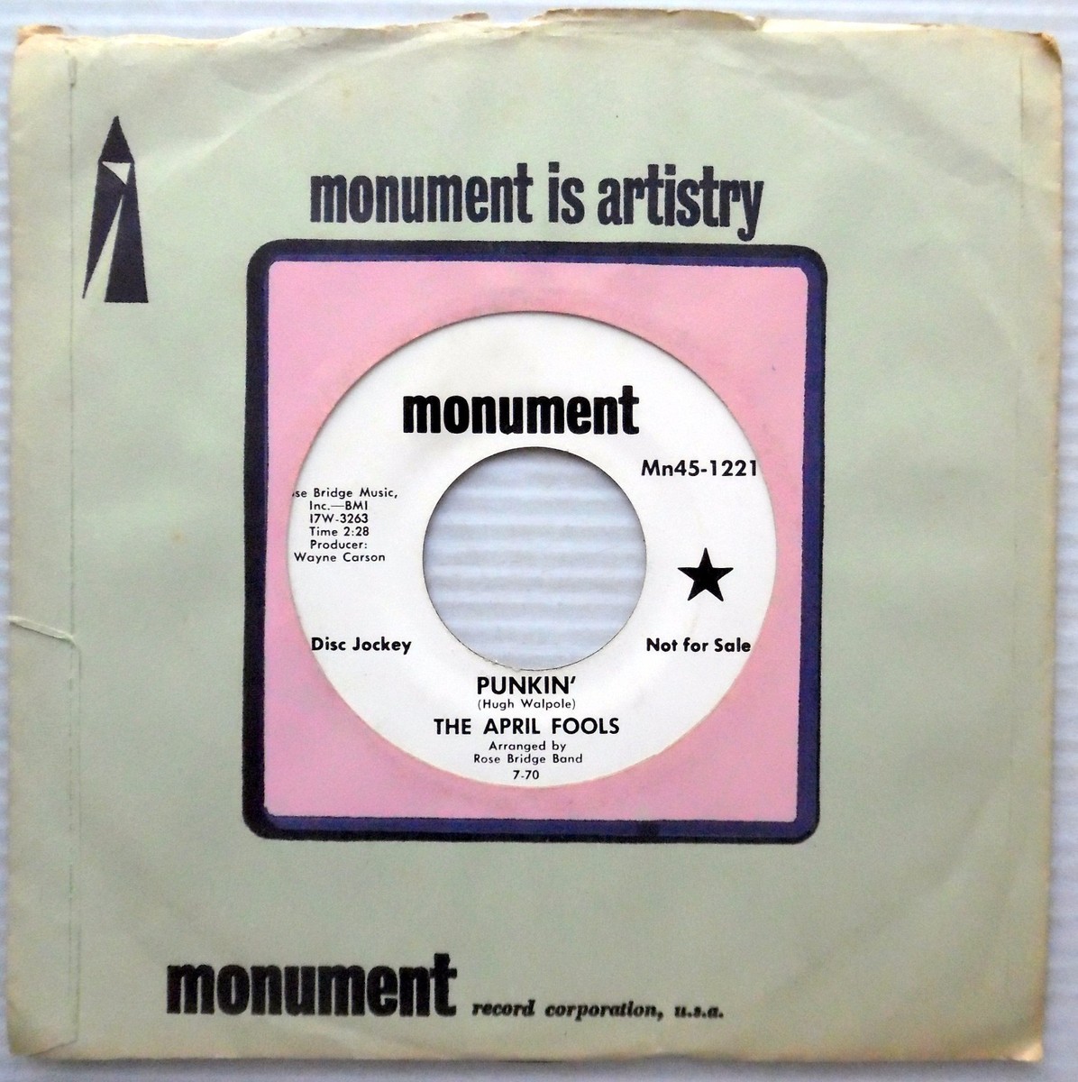 APRIL FOOLS Punkin b/w You Woman You 1970 Pop Psych WHITE LABEL 