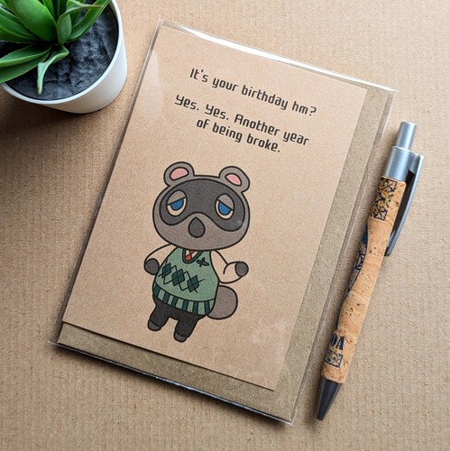 Funny Animal Crossing Birthday Card - Tom Nook Geeky Video Game Gamer card - Picture 2 of 4