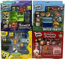 Lot of 4 Teeny Tinies Watch Party, Gamer, Strawberry, SpongeBob, Teeny Playsets