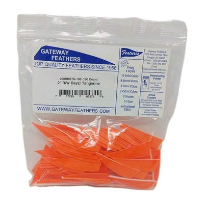 100 Pack Gateway Feathers 2'' Right Wing: Rayzr Tangerine Orange 200RRSTG-100