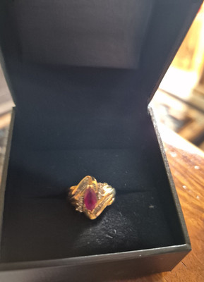 Kay Jewelers 14k Yellow Gold Marquise Natural Ruby & diamonds Ring,Size 6 