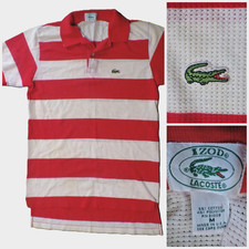 Vtg 80's Izod Lacoste Polo Shirt Red White Stripe Pique Waffle Crocodile USA