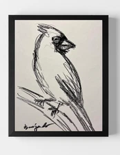 GUAJARDO Original Sketch of Male Cardinal 11X8.5 Paper Signed Art