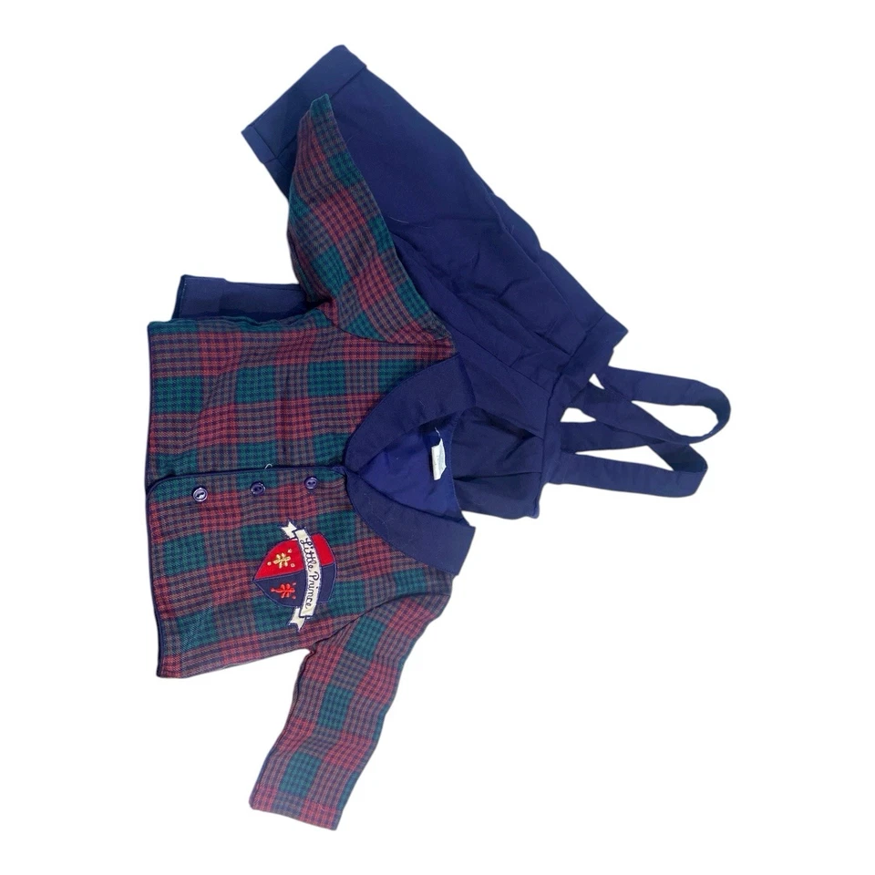 Винтажный наряд для мальчика 6-9 месяцев клетчатая рубашка и брюки-подвеска Little Prince 80-е - Изображение 2 из 4