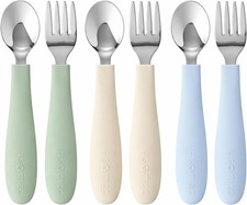 Toddler Utensils, 6-Piece Kids Silverware Set with Silicone Handles 3 Forks