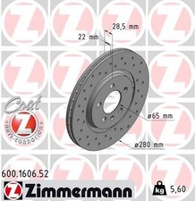 2x ZIMMERMANN Bremsscheibe 600.1606.52 für SEAT VW