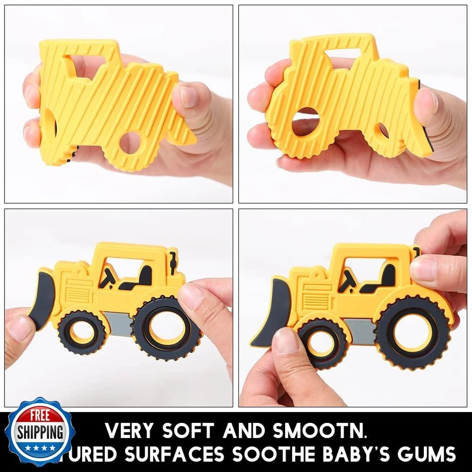 Baby Food Grade Silicone Carrier Vehicle Teether Toy with Pacifier Clip Holde - Image 4 of 4