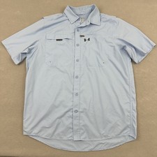 Under Armour Shirt Men Medium Blue HeatGear Button Down Outdoor Fishing Tactical