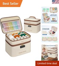 Lockable Medicine Bag, 2-Layer Pill Bottle Organizer Storage Adjustable Div...