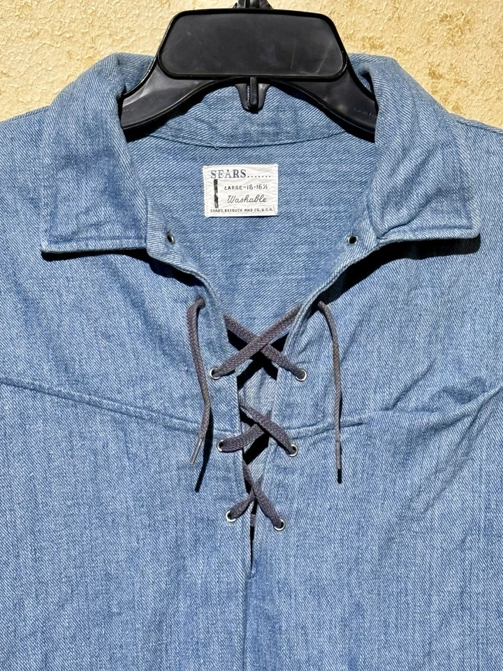 Top con cordones vintage de mezclilla Sears para hombre talla grande Foto 2 de 4