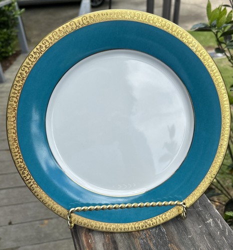 Gold Buffet Dinner Plate by Royal Gallery Turquoise Blue Gold Trim