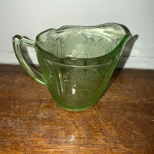 Vintage Jeannette Cherry Blossoms Green Uranium Depression Glass Creamer