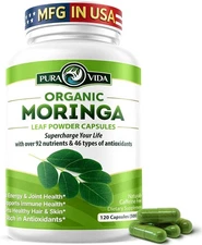 PURA VIDA ORGANIC MORINGA CAPSULES 500MG SINGLE ORIGIN MORINGA LEAF POWDER - 120