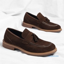 Mens Suede Tassels Low Heels Loafers Business Dress Formal Shoes Slip On Fashion