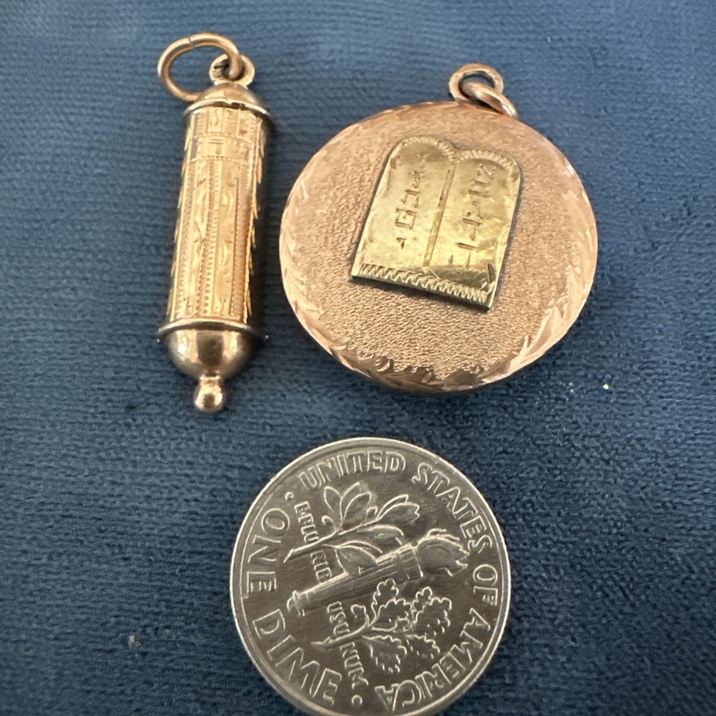 14k gold Religious Pendants Mezuzah Scroll and Ten Commandments 5-6 Grams
