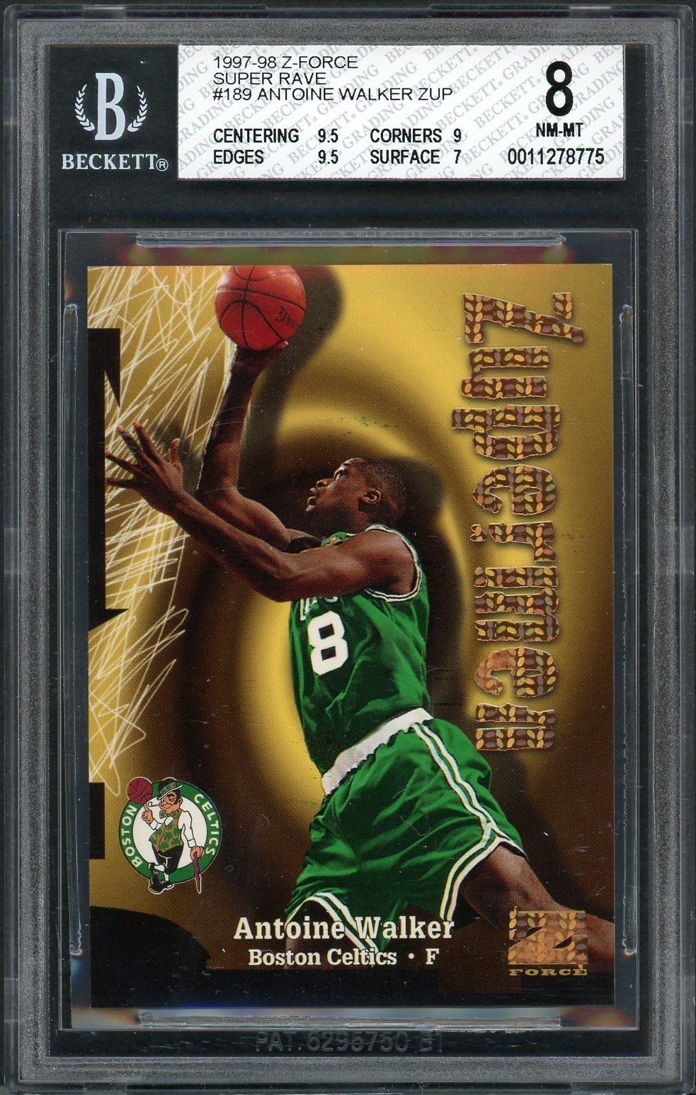 1997 Z-FORCE ZUPERMAN SUPER RAVE #189 ANTOINE WALKER 039/50 BGS 8