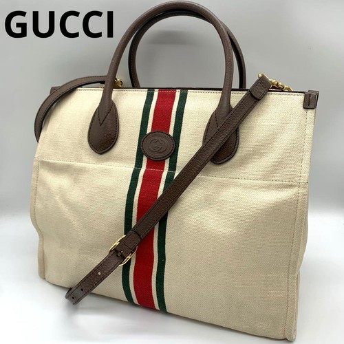GUCCI 657422 Sherry Line Foldable Tote 2WAY Handbag Canvas Ladies