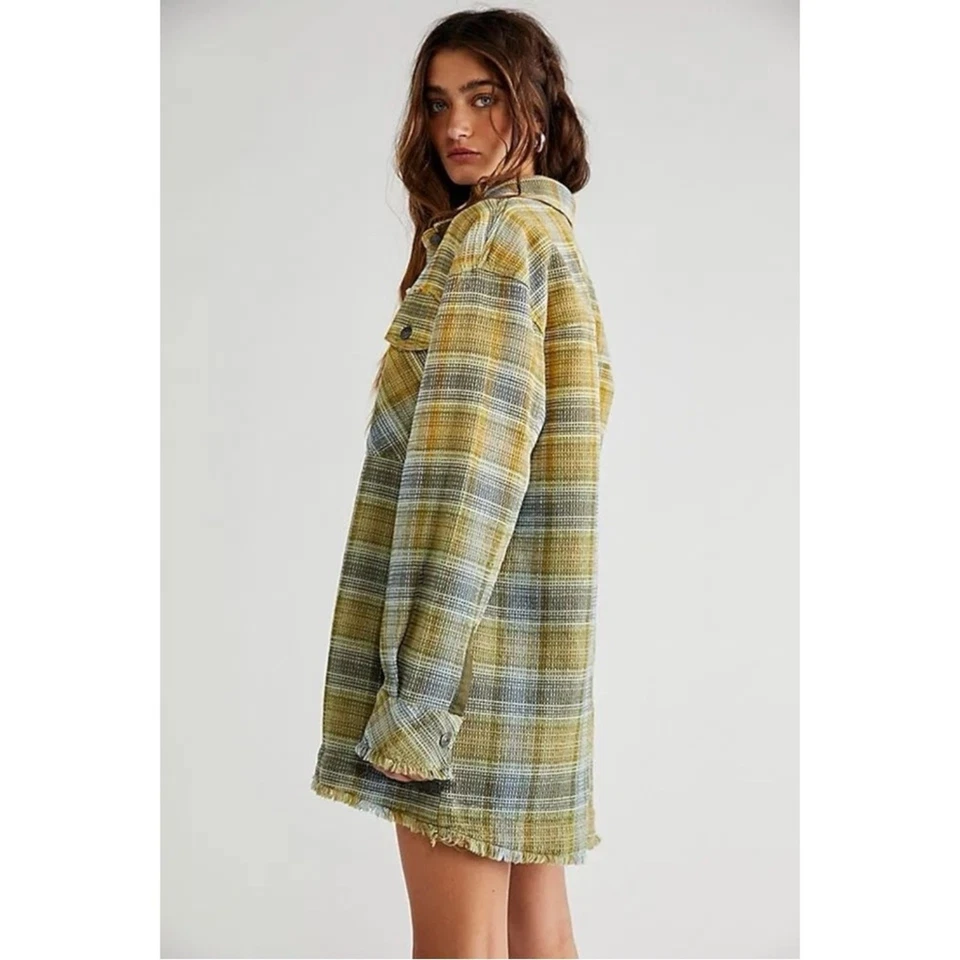 Free People Grunge Años 90 Anneli Camisa a Cuadros Chaqueta Cabaña Musgo Jardín Talla XL Foto 3 de 4