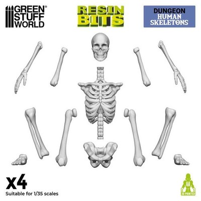 Green Stuff World Menschliche Skelette Set 1:35 (4) 3D printed Bones