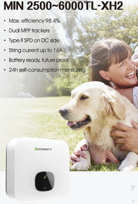 Growatt 3kW 1 Phase 2 MPPT Solar Inverter Battery Ready WiFi - MIN 3000TL-XH2