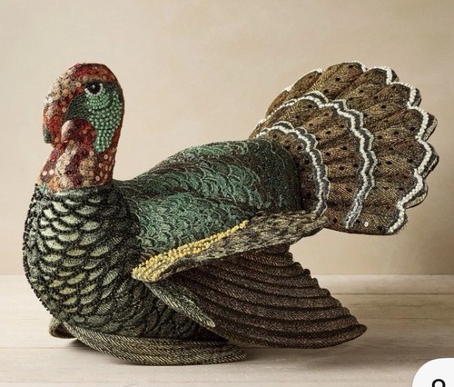 NEW John Derian Target Beaded Fall Turkey Shaped Pillow Thanksgiving Decor 2024 - Picture 2 of 17