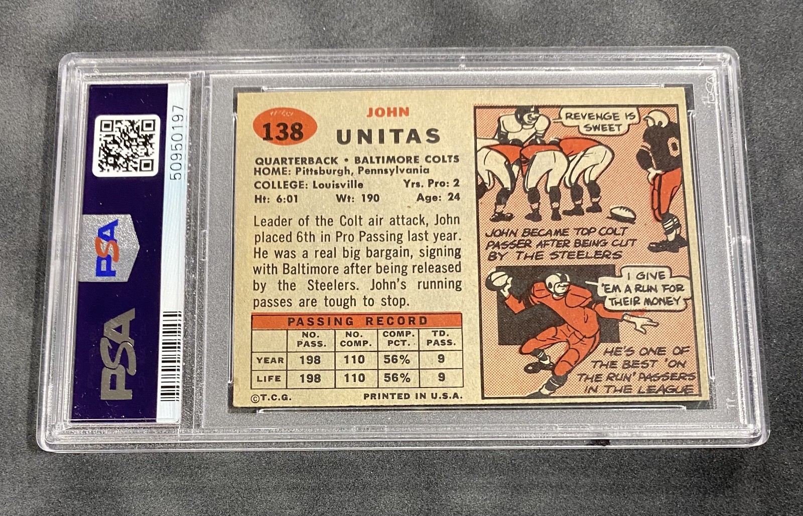 John Unitas 1957 Topps #138 PSA EX-MT 6 view 2