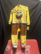 New SpongeBob SquarePants Hooded Union Suit 1 Piece Pajamas/Sleepwear XS 4/5