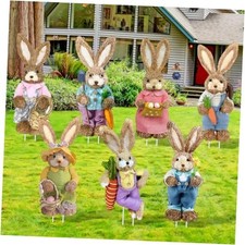 Memorywuu 7 Pack Easter Bunny Decorations Outdoor Vintage Bunny Yard Signs